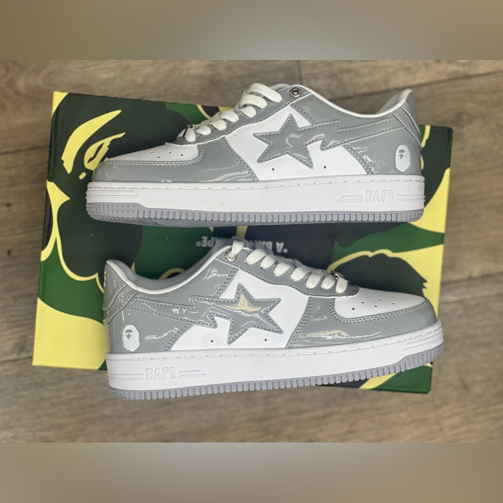 Men's A Bathing Ape Bape Sta OS #3 M2 Grey Patent Sneakers